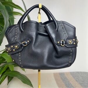 Vintage Cole Haan Mini Handbag Purse in Black Pebbled Leather with Brass Accent